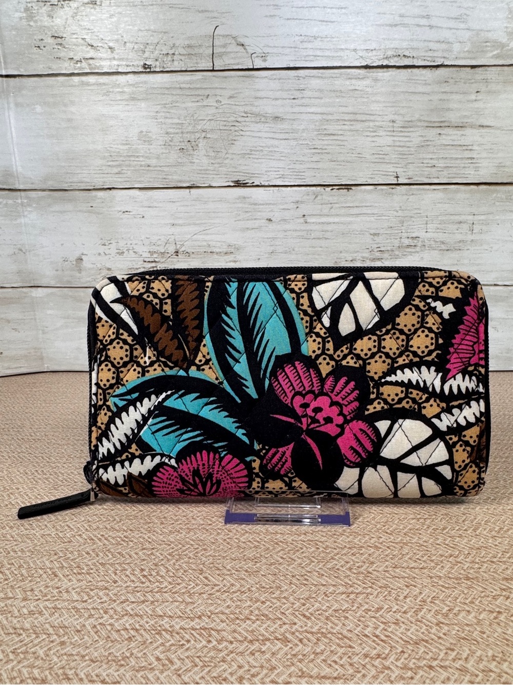 Vera Bradley Floral Zip Wallet - Teal, Pink & Black